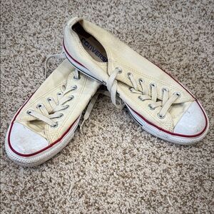 Converse Beige Low-Top Sneakers with Red Trim
